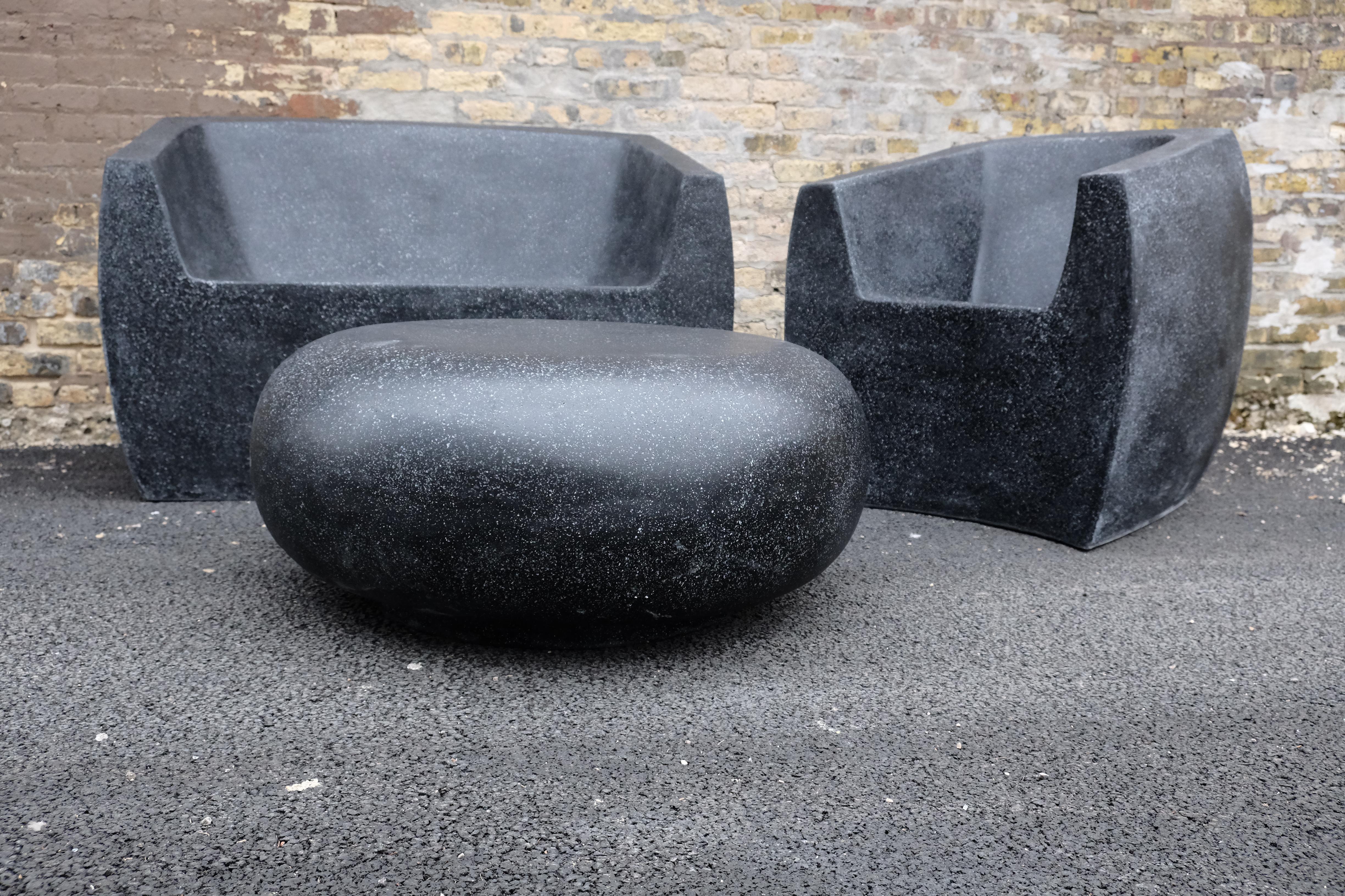 Cast Resin Curved 'Van Dyke' Club Chair, Coal Stone Finish by Zachary A. Design For Sale 1
