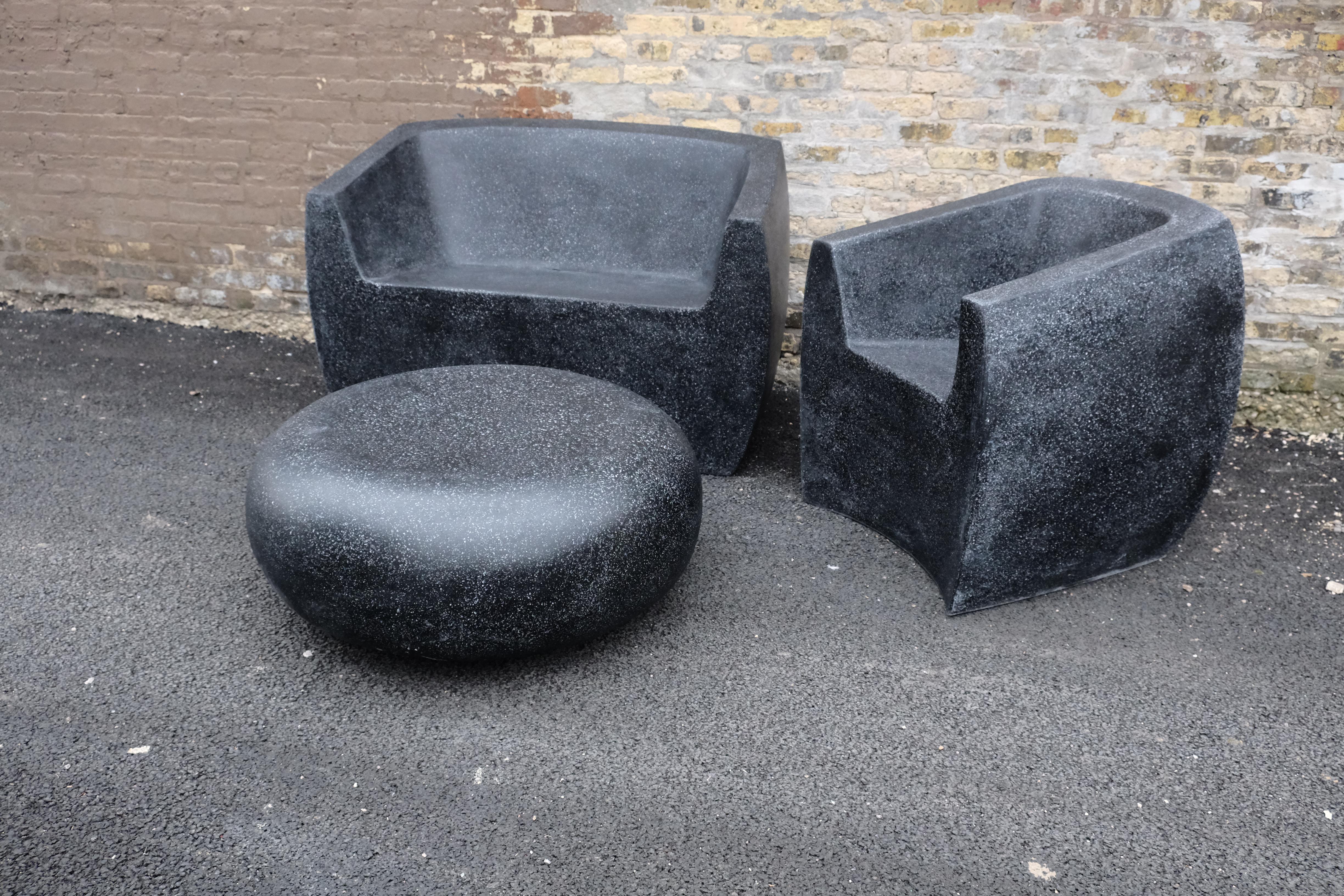 Cast Resin Curved 'Van Dyke' Club Chair, Coal Stone Finish by Zachary A. Design For Sale 2