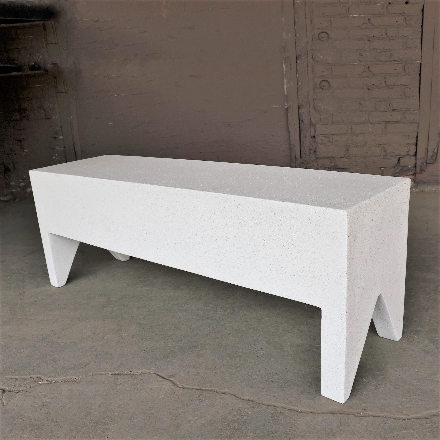 Minimalist Cast Resin 'Farm' Bench, White Stone Finish by Zachary A. Design For Sale