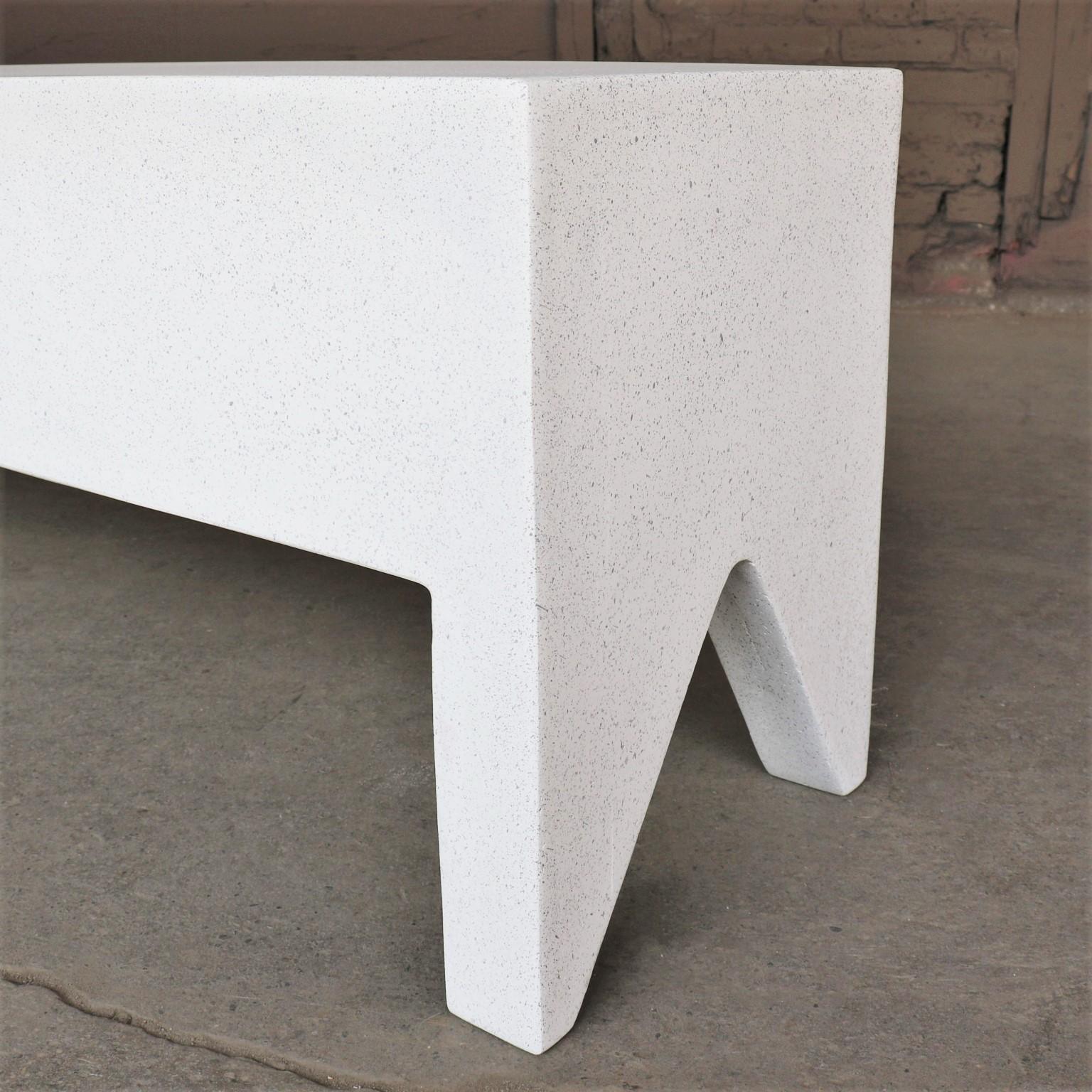 American Cast Resin 'Farm' Bench, White Stone Finish by Zachary A. Design For Sale