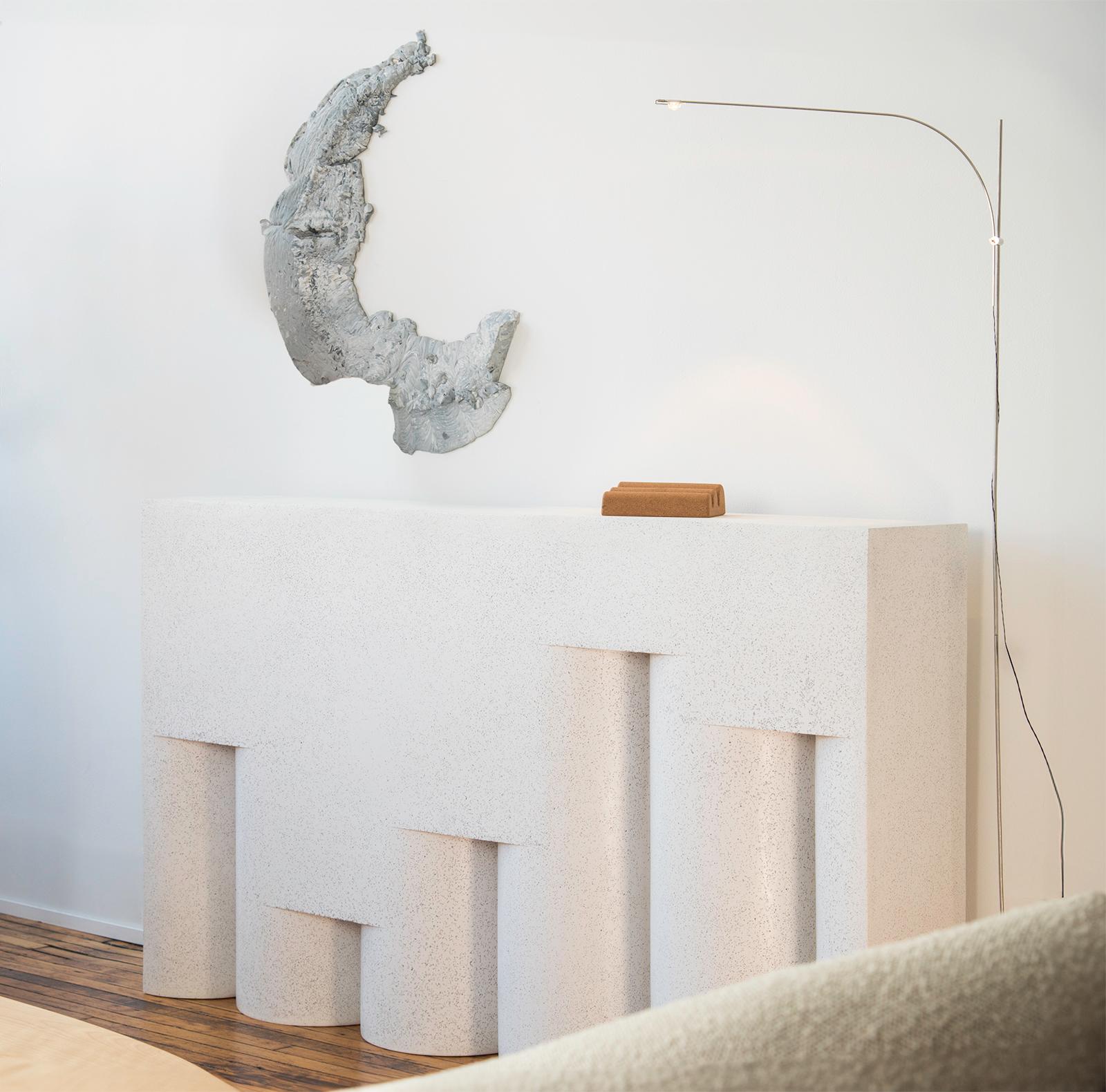American Cast Resin 'Raised Brow' Console Table, White Stone Finish by Zachary A. Design For Sale