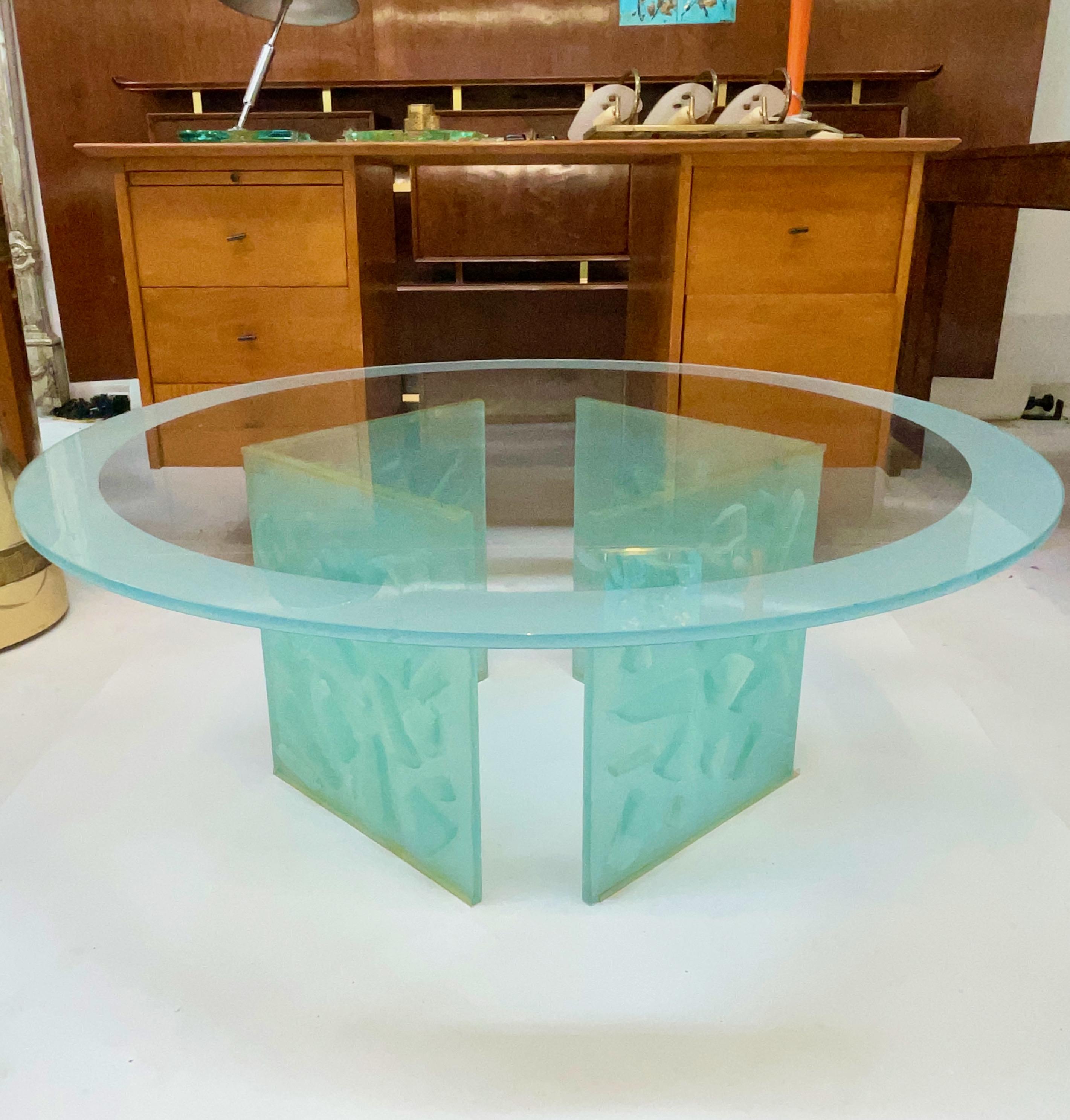 Art Deco Cast & Sandblasted Glass Round Cocktail Table For Sale