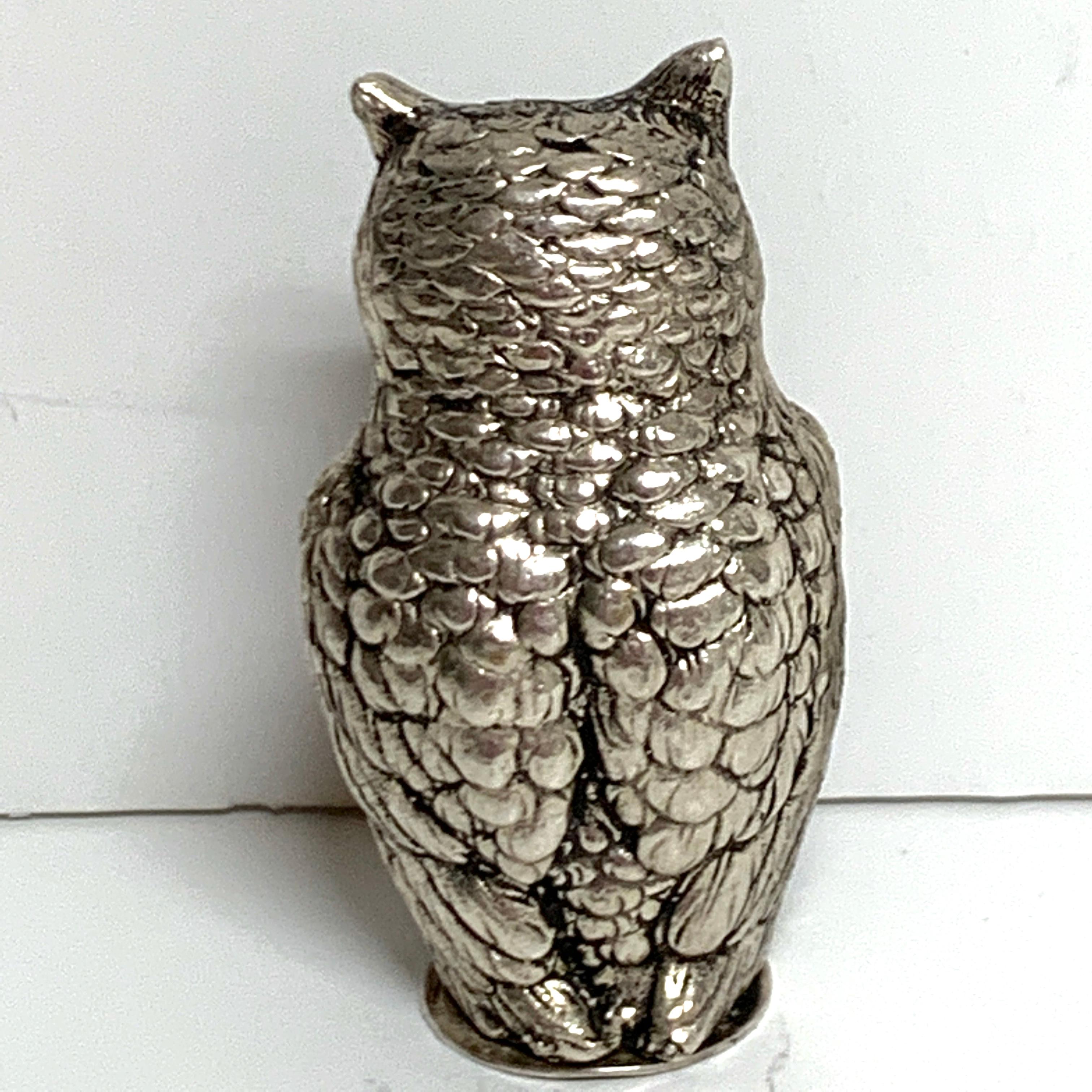 20th Century Cast Silver '.800' Owl Spice Box