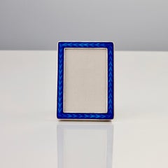 Small Cast Silver and Blue Guilloche Enamel Photo Frame by Tostrup circa 1960