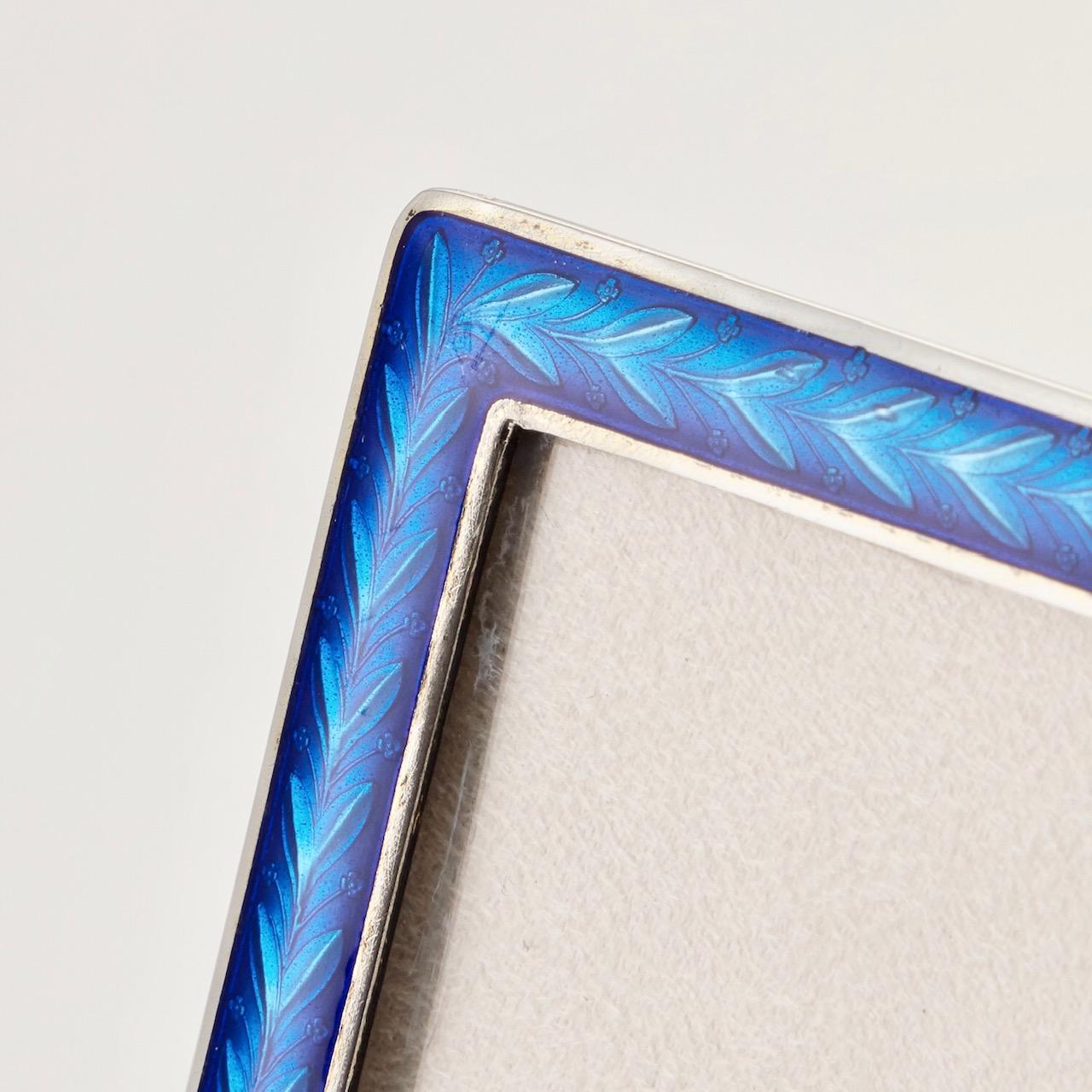 Norwegian Small Cast Silver and Blue Guilloche Enamel Photo Frame by Tostrup circa 1960