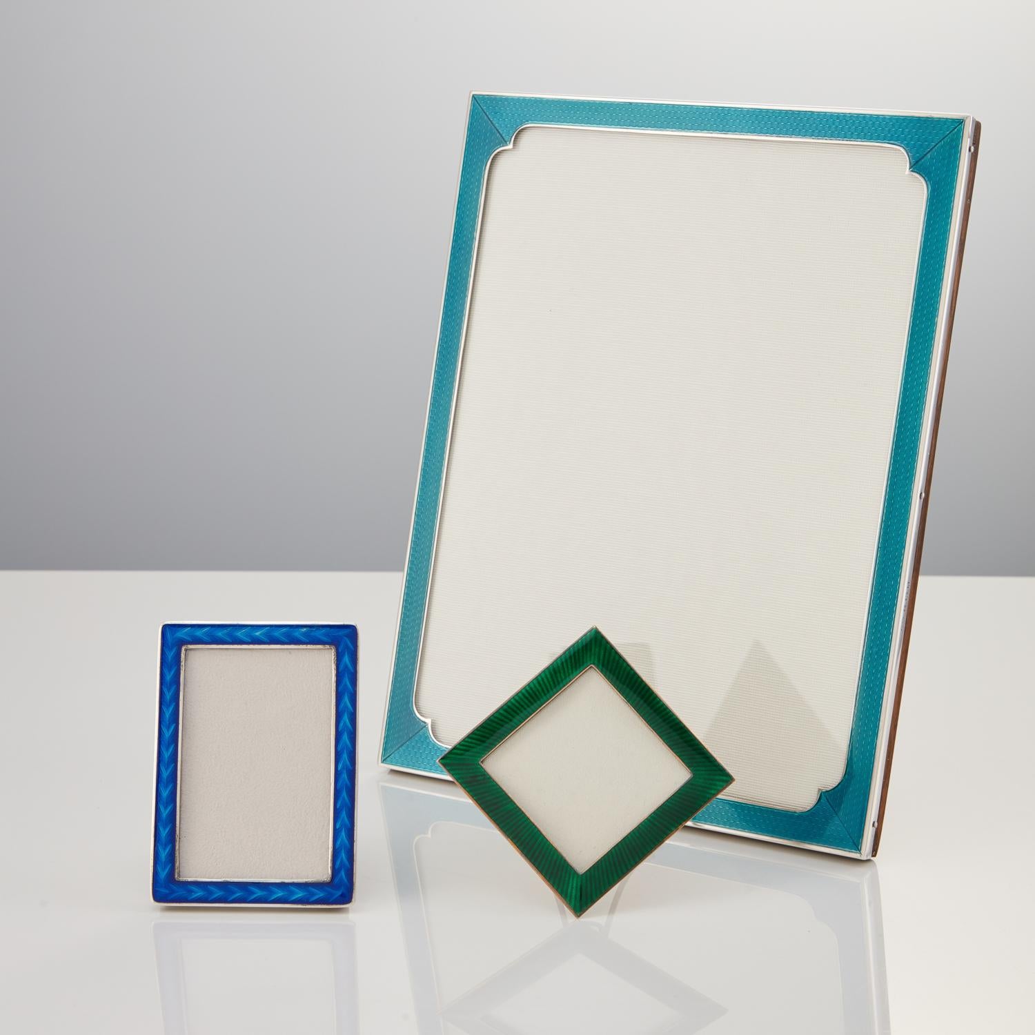 20th Century Small Cast Silver and Blue Guilloche Enamel Photo Frame by Tostrup circa 1960