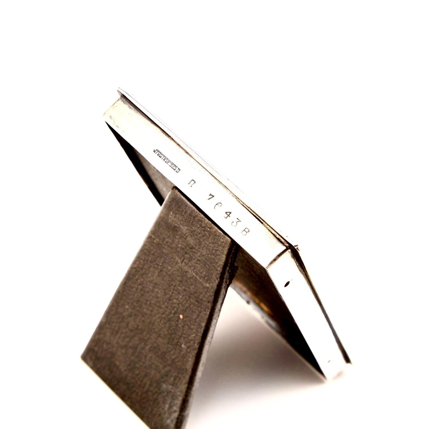 Silver Plate Small Cast Silver and Blue Guilloche Enamel Photo Frame by Tostrup circa 1960