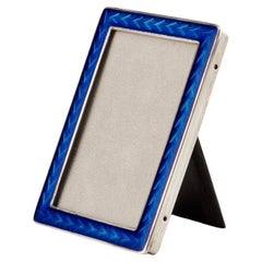 Vintage Small Cast Silver and Blue Guilloche Enamel Photo Frame by Tostrup circa 1960