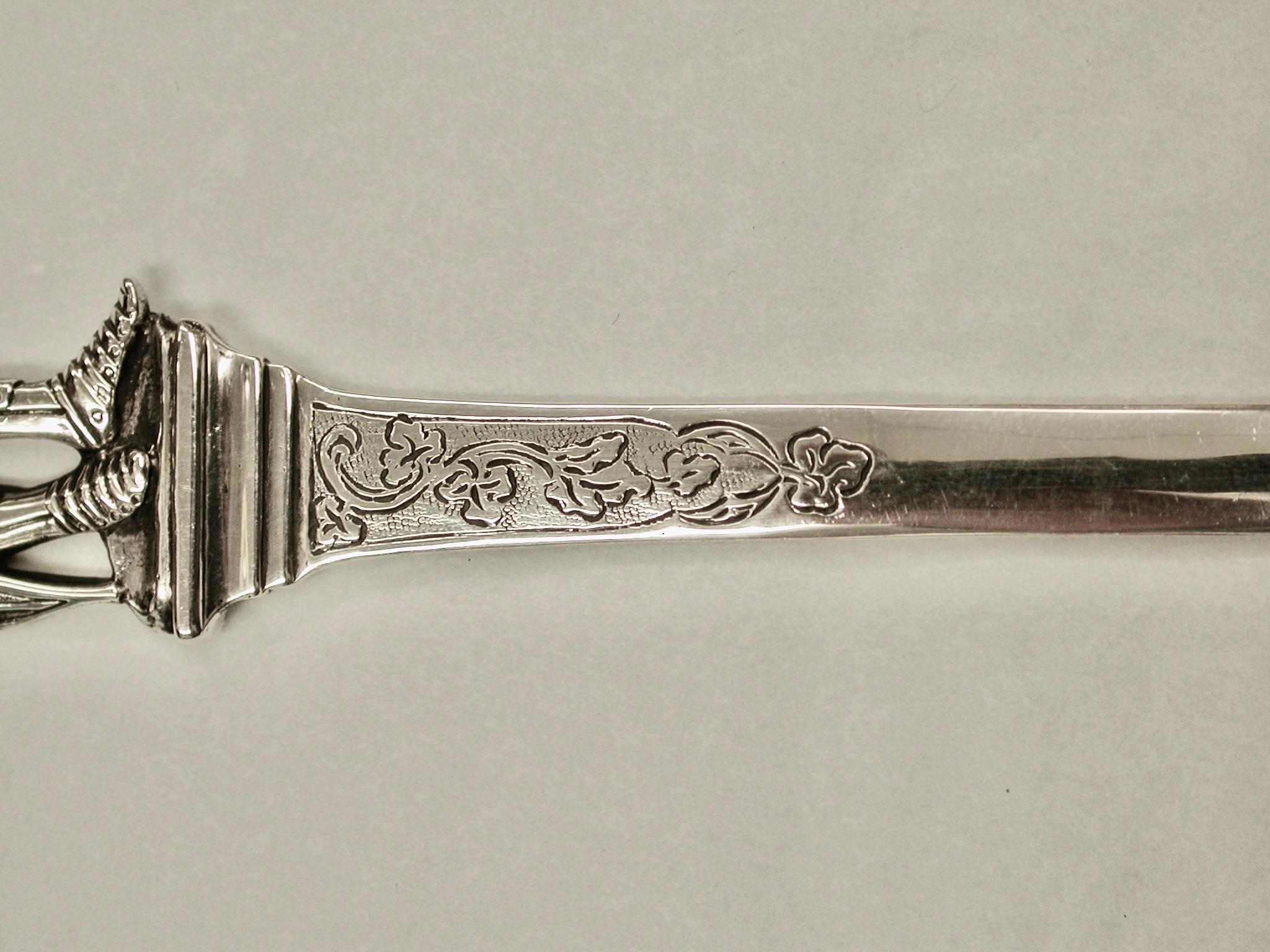 Sterling Silver Cast Silver Letter Opener Featuring An Armoured Knight London 1928 G Stockwell For Sale