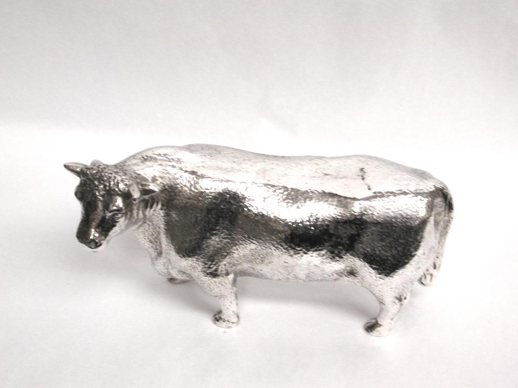 English Cast Silver Plated Bull, circa 1950