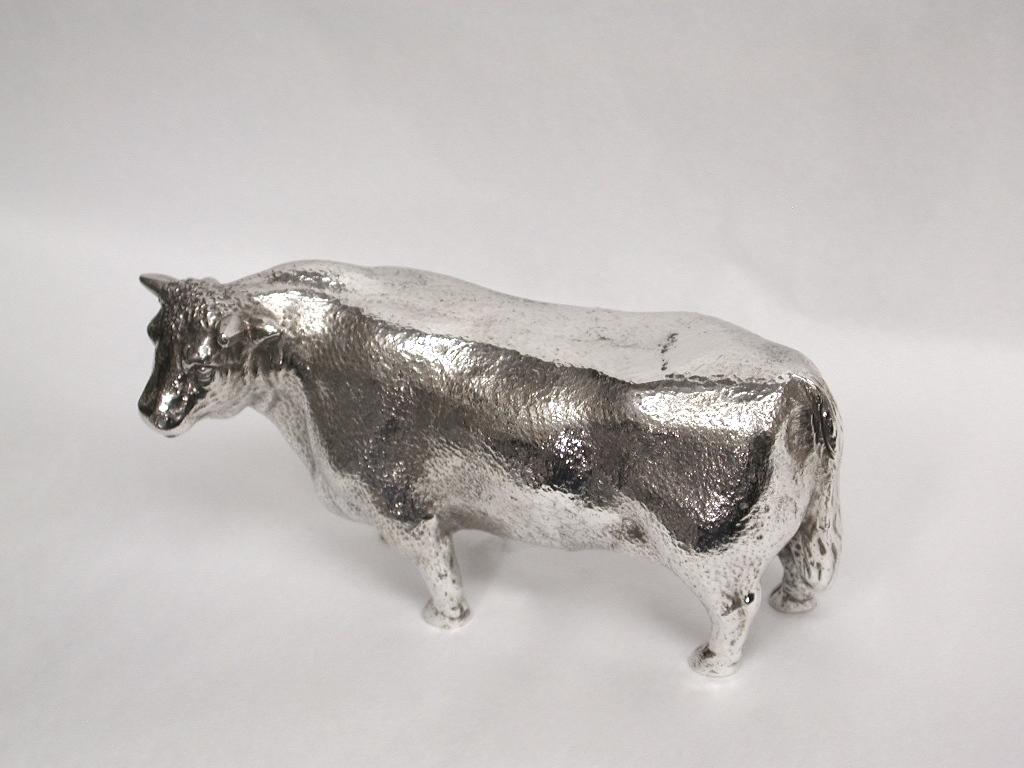 Mid-20th Century Cast Silver Plated Bull, circa 1950