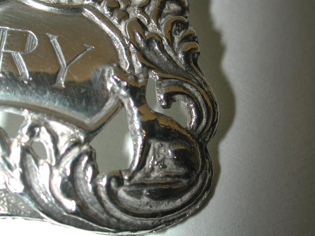 Modern Cast Silver Sherry Label with Grape and Vine and Foxes, Dated 1967, London For Sale