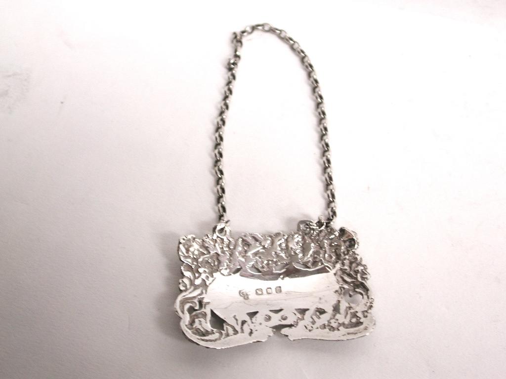 Sterling Silver Cast Silver Sherry Label with Grape and Vine and Foxes, Dated 1967, London For Sale