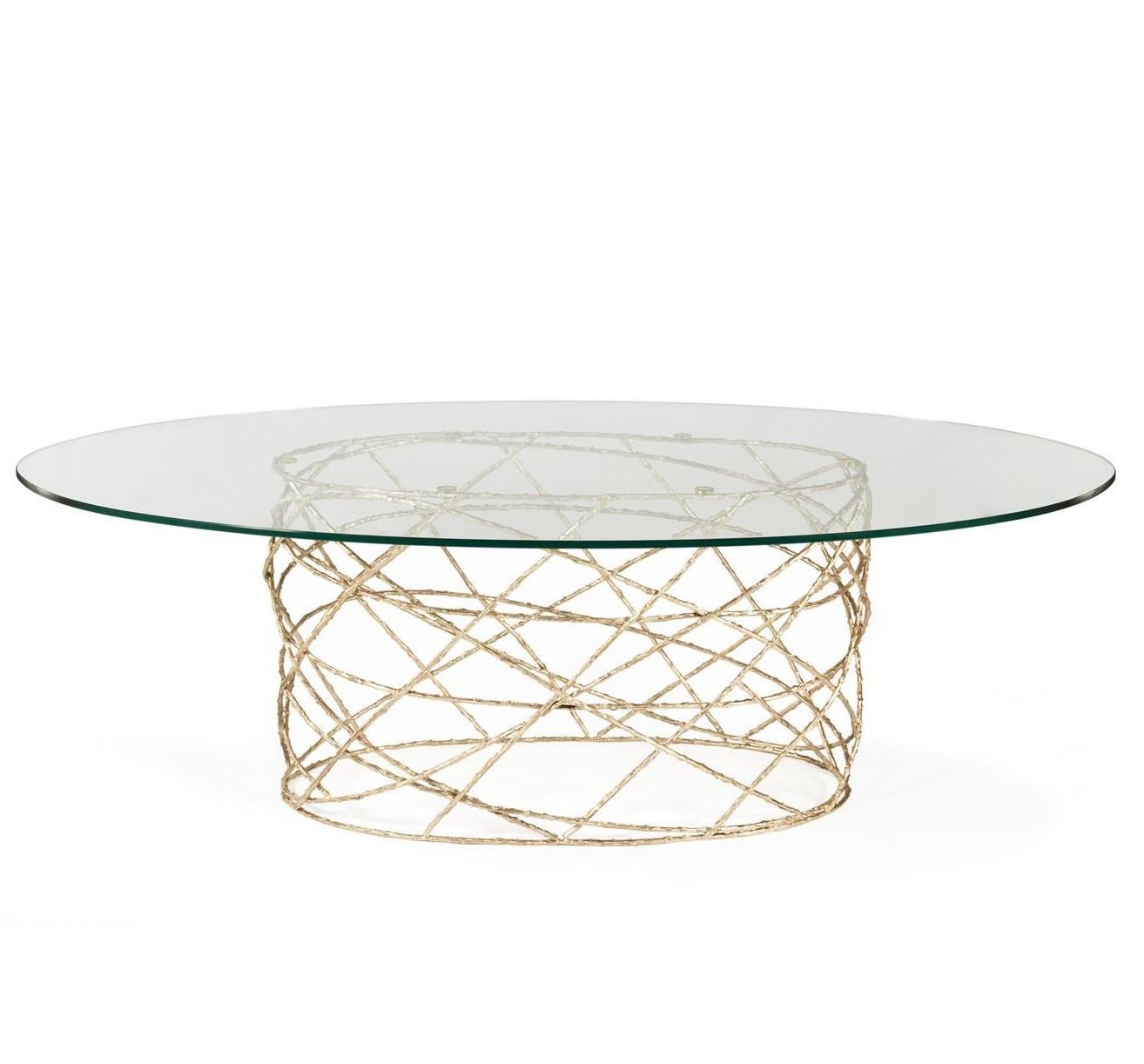Modern Cast Solid Brass Dining Table With Glass Top  For Sale