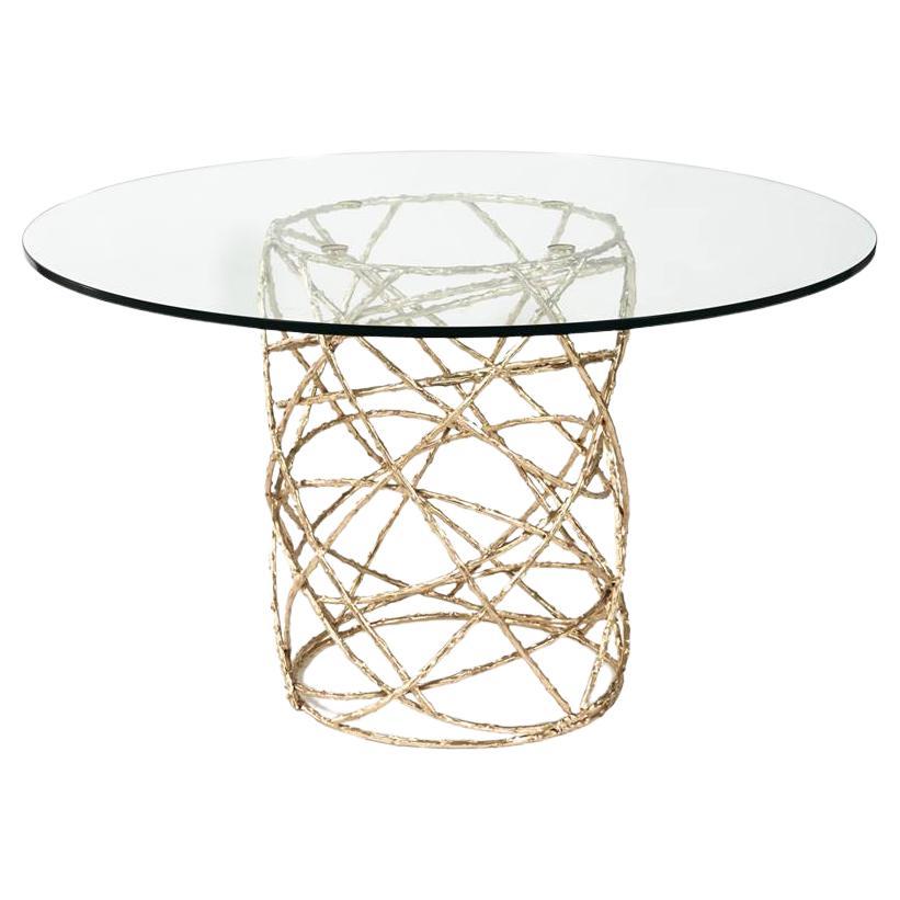 Cast Solid Brass Dining Table With Glass Top  For Sale