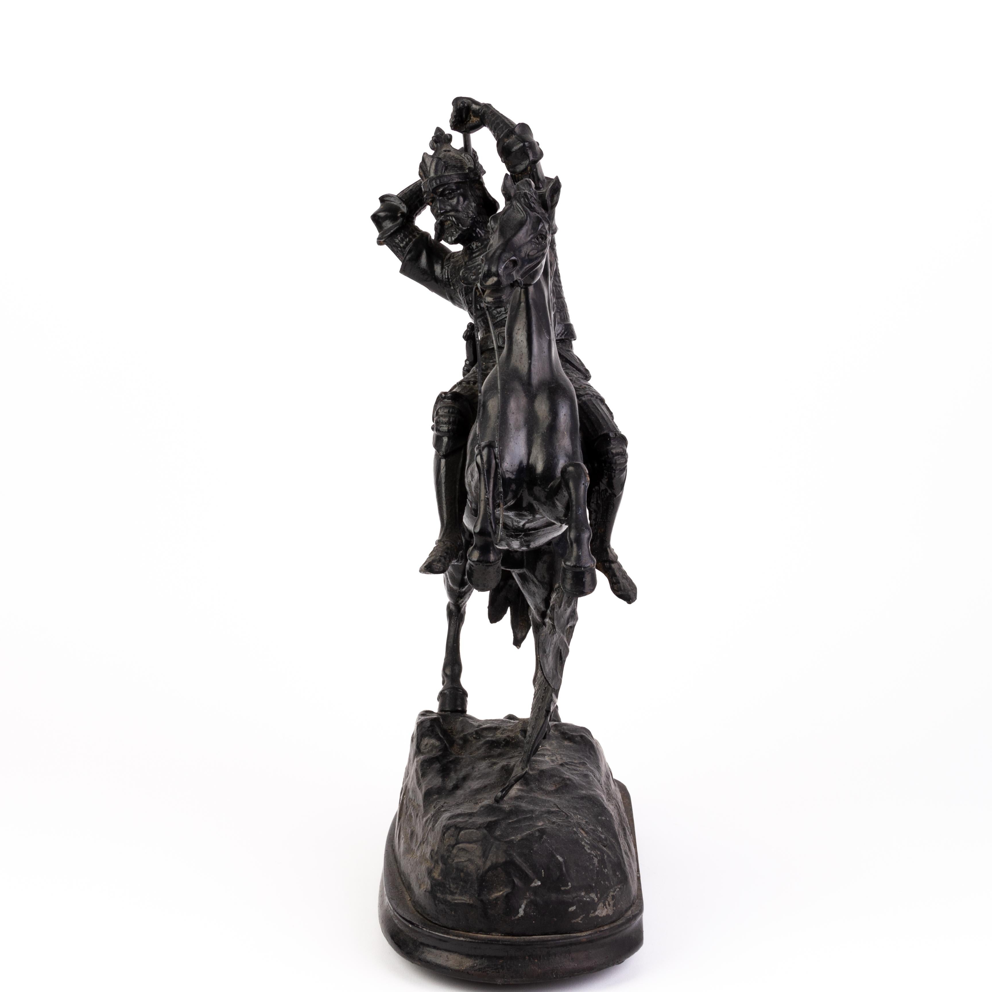 Cast Spelter Sculpture of Knight on Rearing Horse 19th Century 
Good condition overall
From a private collection.
Free international shipping.