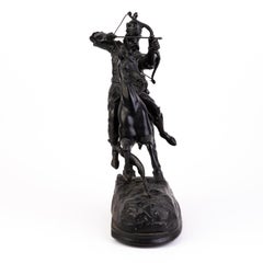 Cast Spelter Sculpture of Knight on Rearing Horse 19th Century