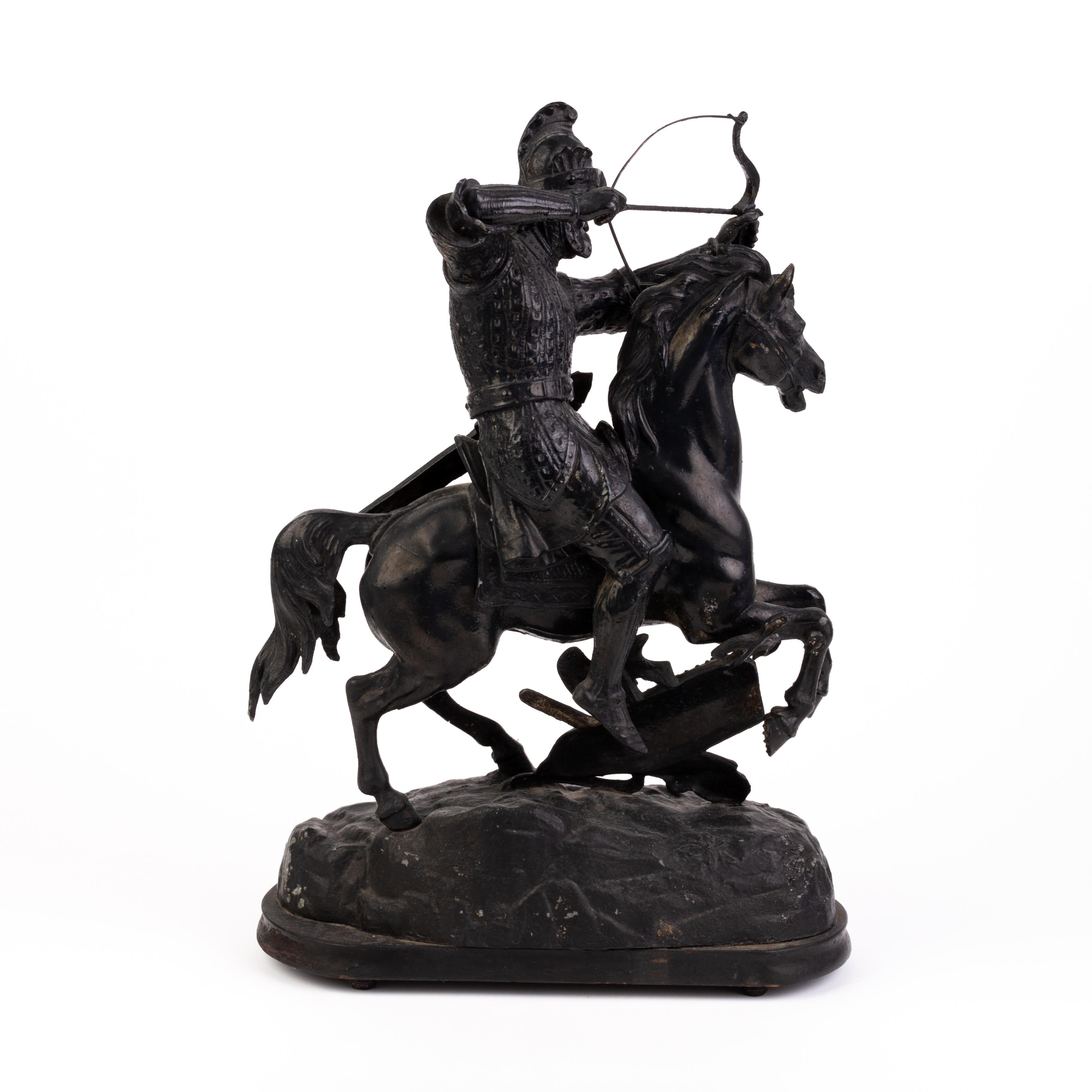 Cast Spelter Sculpture of Knight on Rearing Horse 19th Century  In Good Condition For Sale In Nottingham, GB