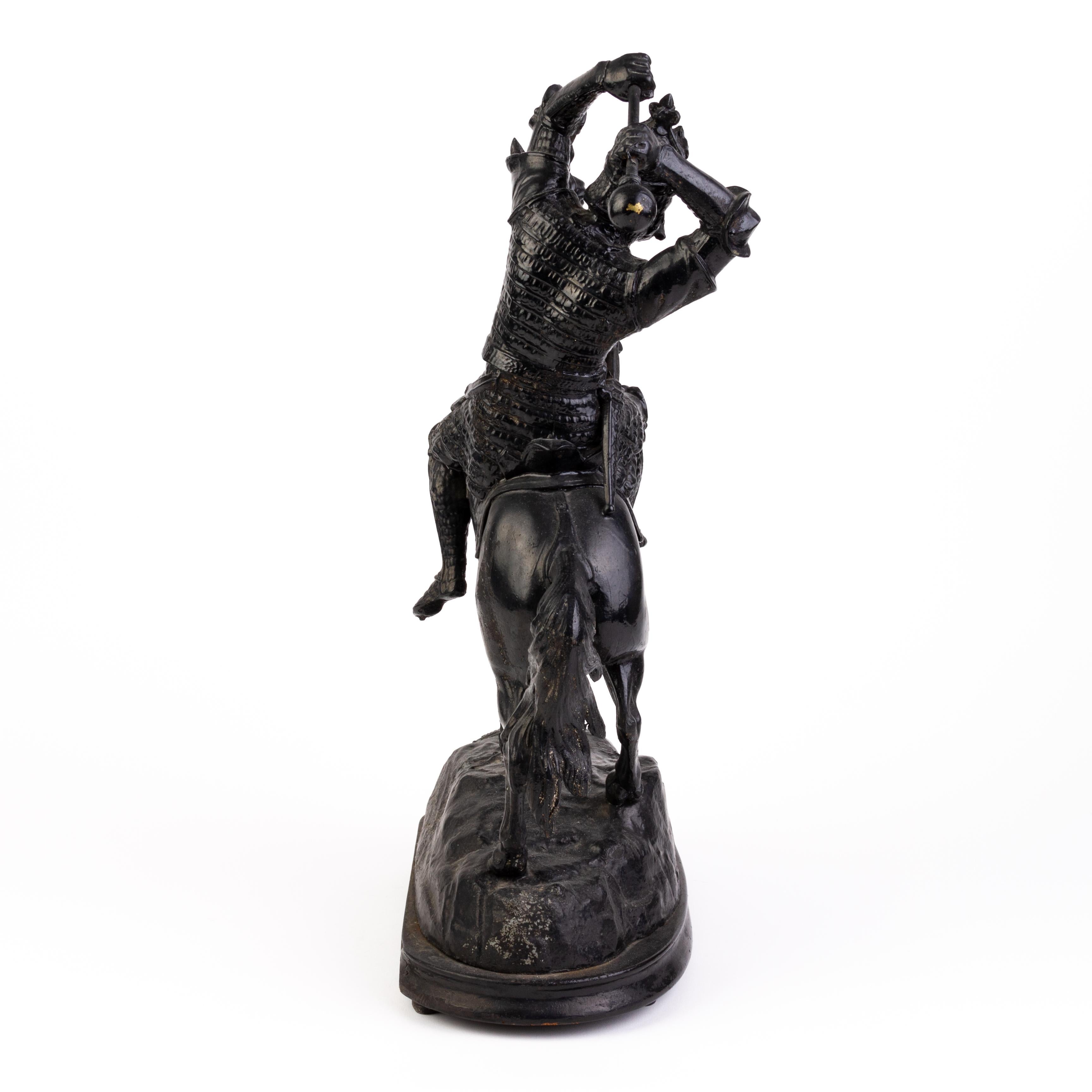 Cast Spelter Sculpture of Knight on Rearing Horse 19th Century  For Sale 1