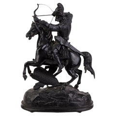 Cast Spelter Sculpture of Knight on Rearing Horse 19th Century 