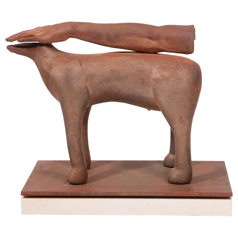 Cast Steel Animal & Arm Sculpture
