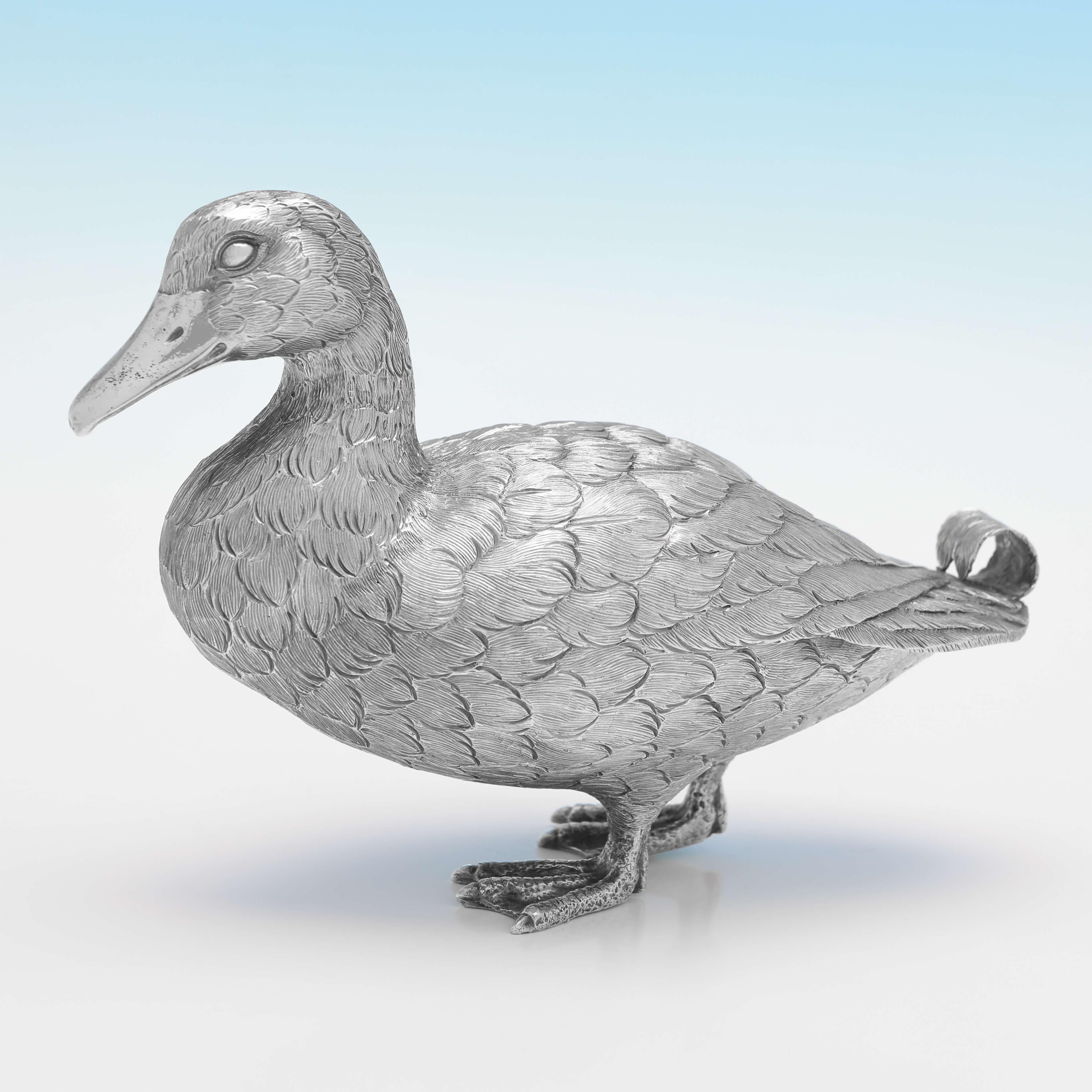 Modern Cast Sterling Silver Pair of Duck Models - London 1992 Richard Comyns For Sale