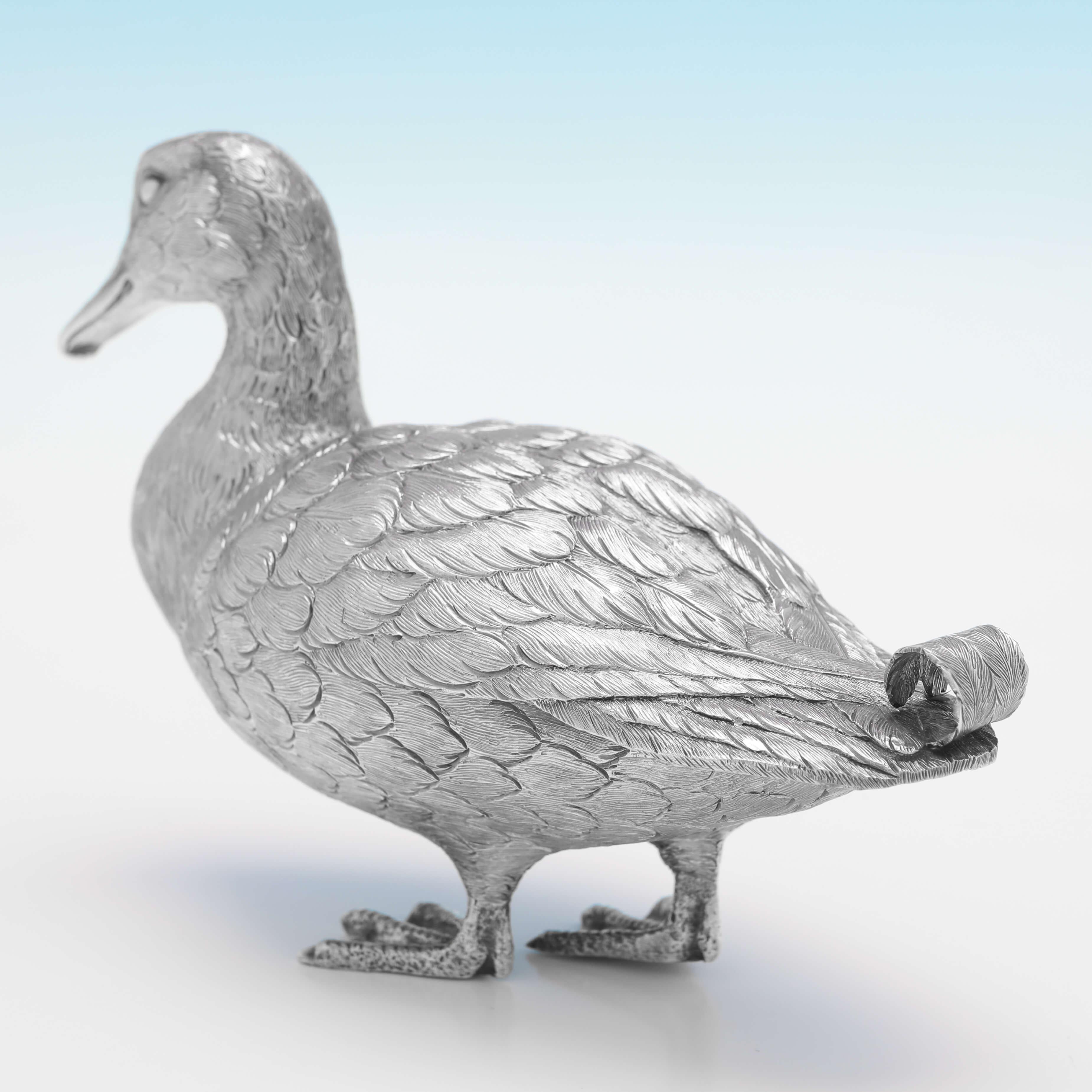 English Cast Sterling Silver Pair of Duck Models - London 1992 Richard Comyns For Sale