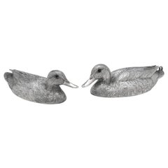 Cast Sterling Silver Pair of Half Sized Mallard Ducks Designed by Val Bennett