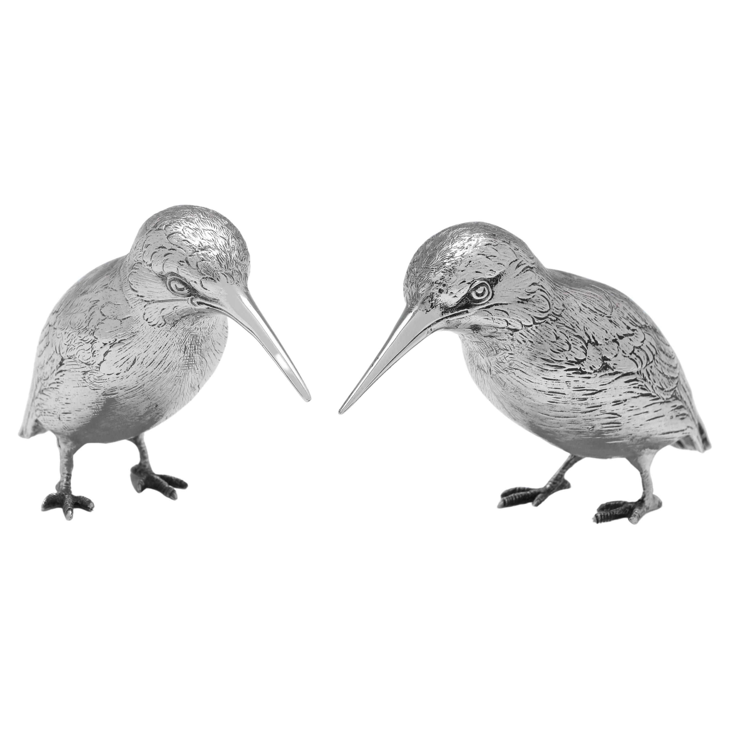 Cast Sterling Silver Pair Of Kingfisher Models - Barnards - London 1972