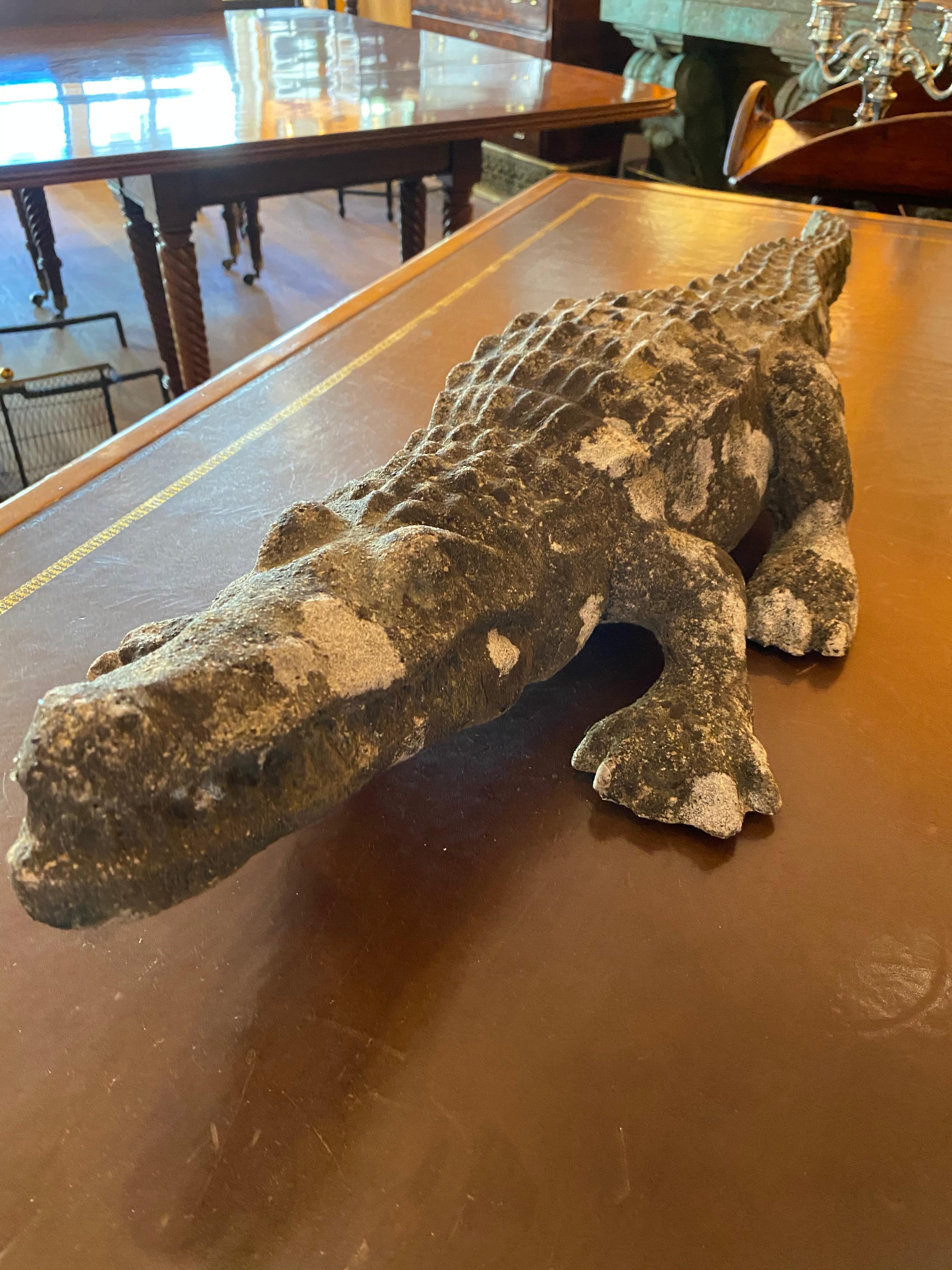 Cast Stone Alligator In Good Condition In Charleston, SC