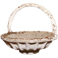 Antique Cast Stone Basket Jardiniere