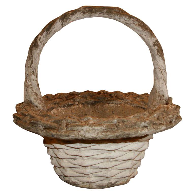 Cast Stone Basket Planter For Sale at 1stdibs