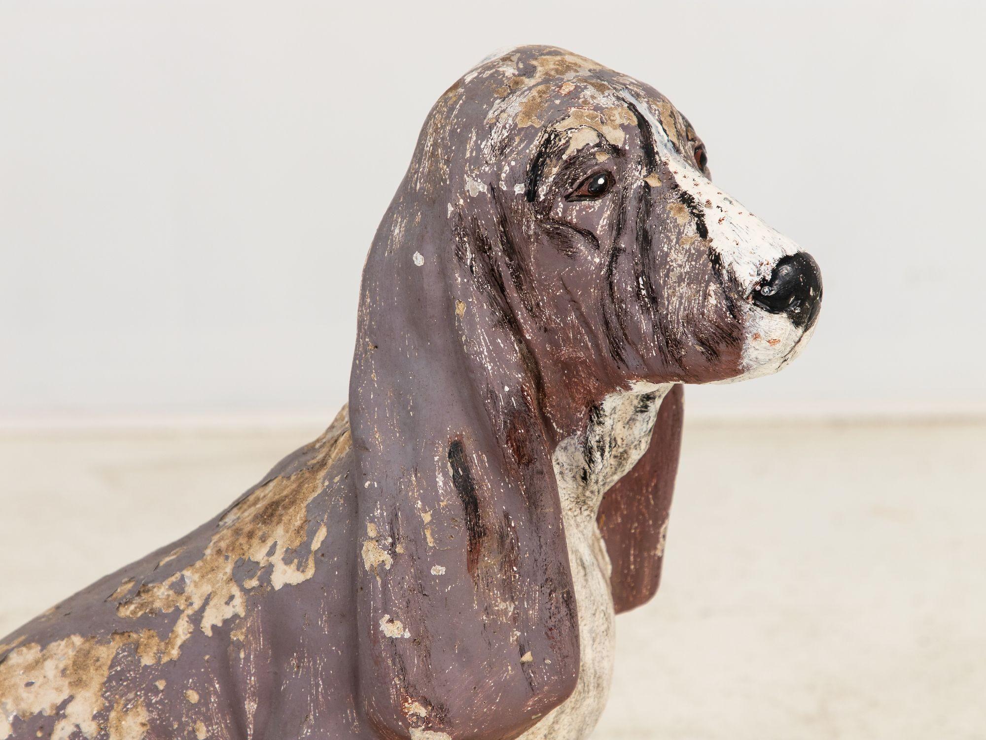 20th Century Cast Stone Blood Hound Dog Garden Ornament with Paint, Engand 1950s For Sale