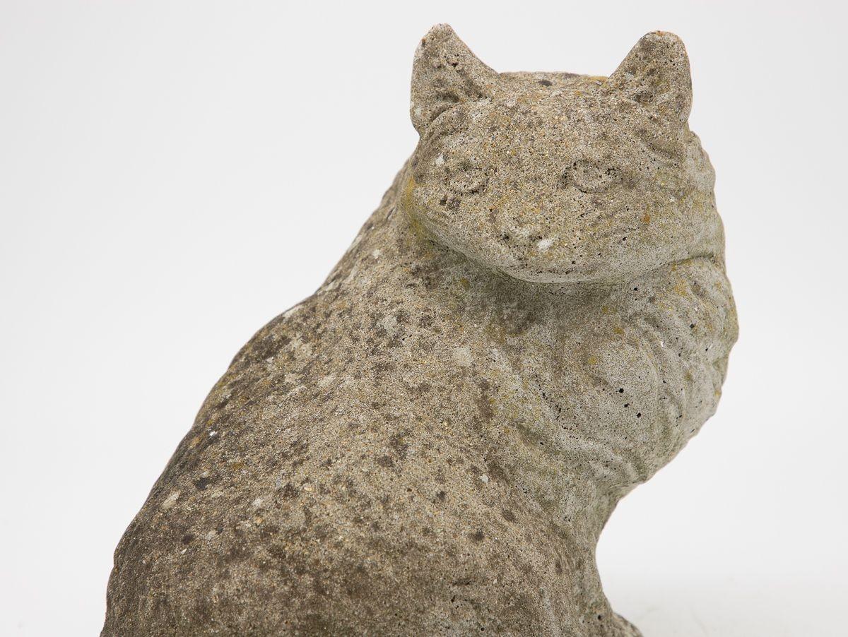 Mid-20th Century Cast Stone Cat Garden Ornament For Sale