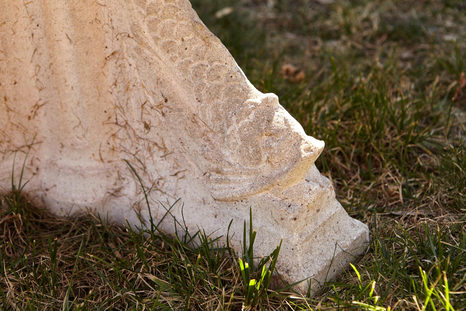 Cast Stone Center Table on Triangular Base with Decorative Elements, circa 1960s In Good Condition In Pau, FR