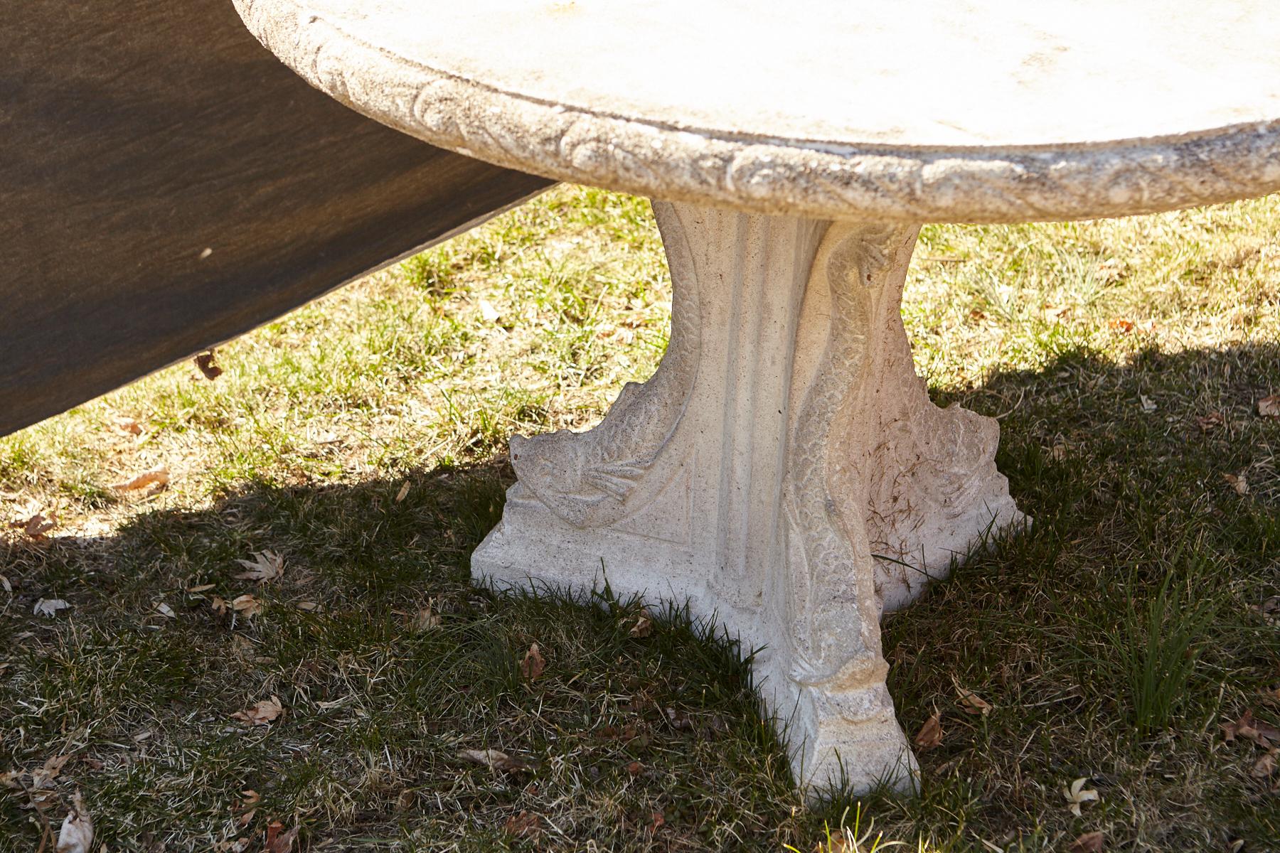 Cast Stone Center Table on Triangular Base with Decorative Elements, circa 1960s 1