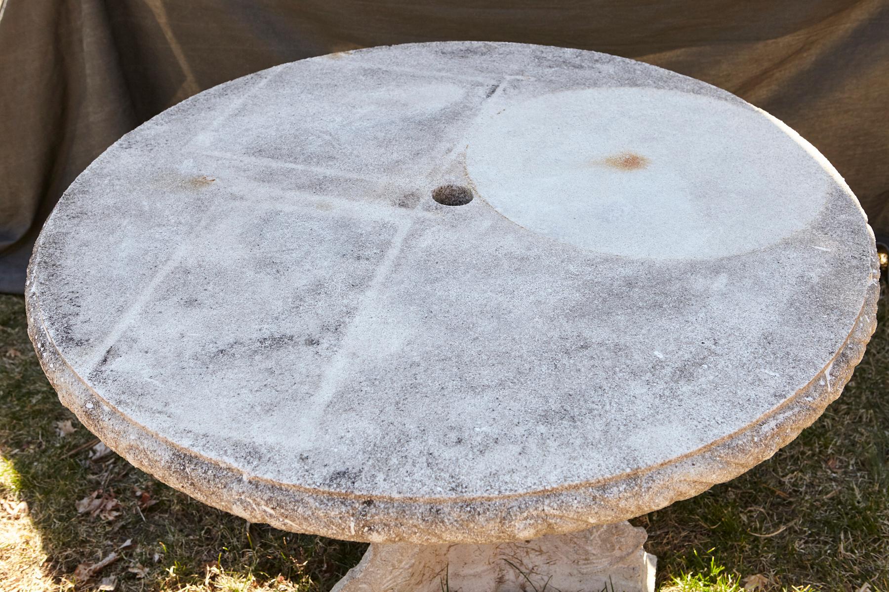 Cast Stone Center Table on Triangular Base with Decorative Elements, circa 1960s 2