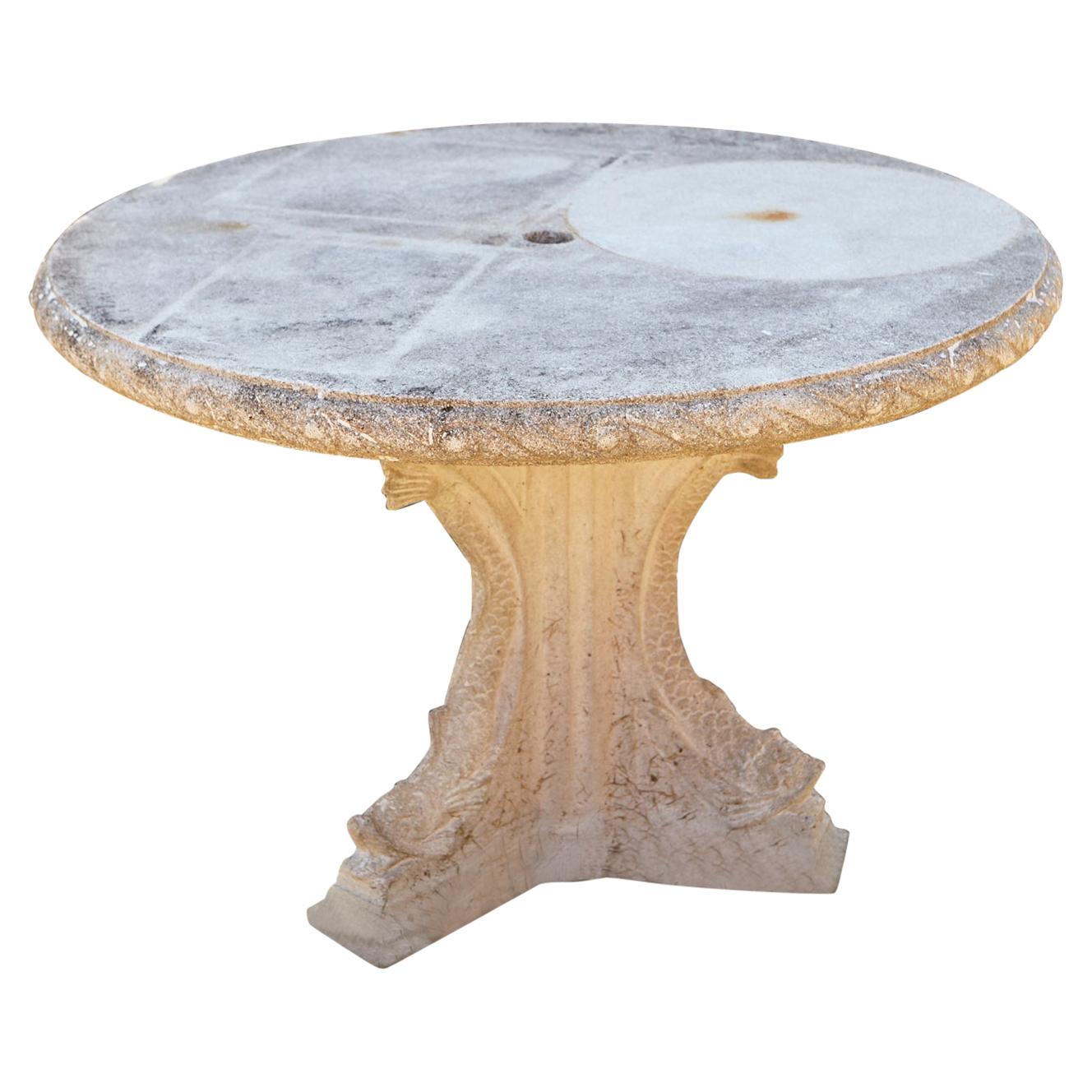 Cast Stone Center Table on Triangular Base with Decorative Elements, circa 1960s
