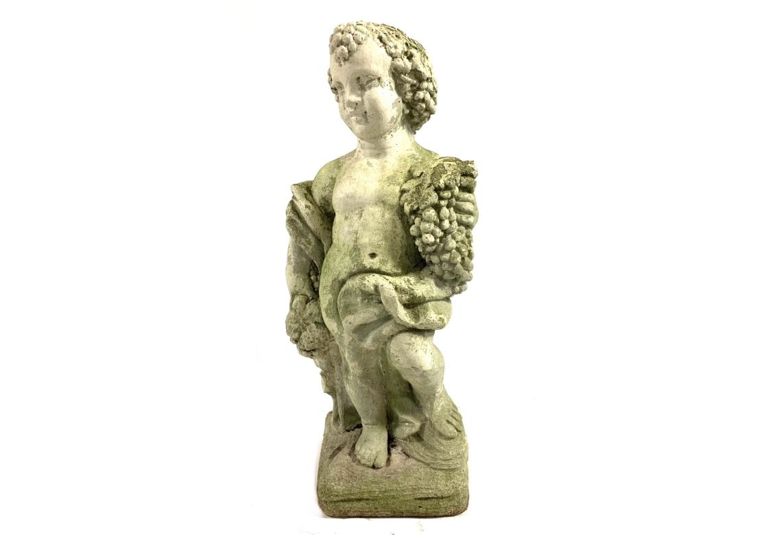 Statua da giardino di cherubino o putto in pietra fusa in vendita 11
