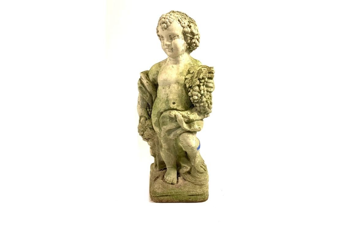 Calco Statua da giardino di cherubino o putto in pietra fusa in vendita
