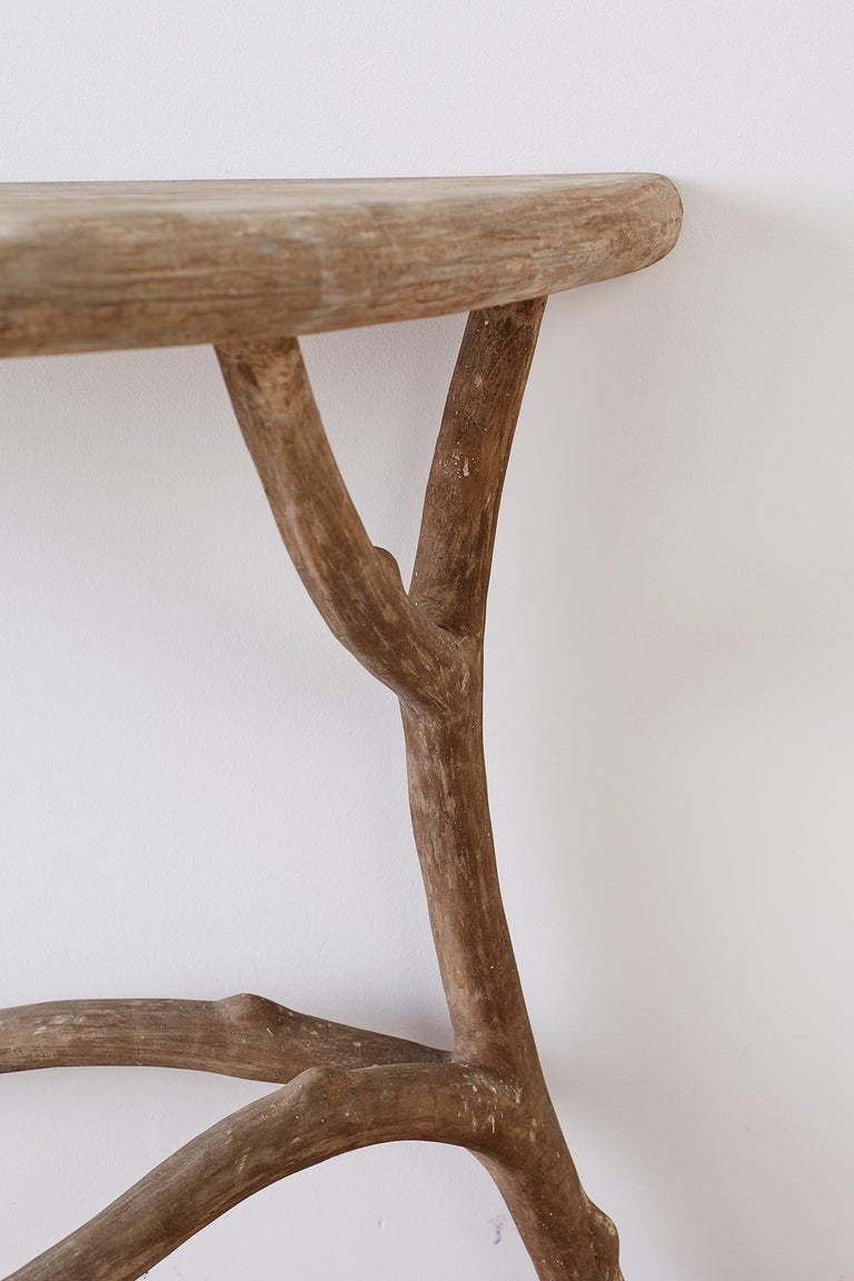Cast Stone Concrete Faux Bois Demilune Console Table at 1stDibs