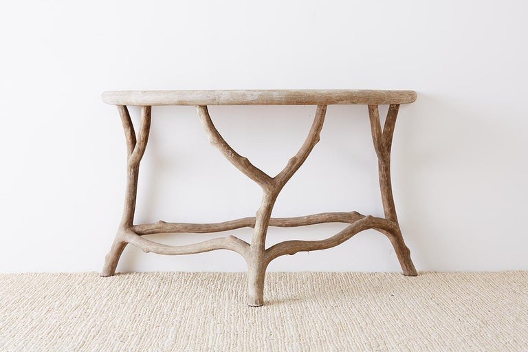 Cast Stone Concrete Faux Bois Demilune Console Table at 1stDibs