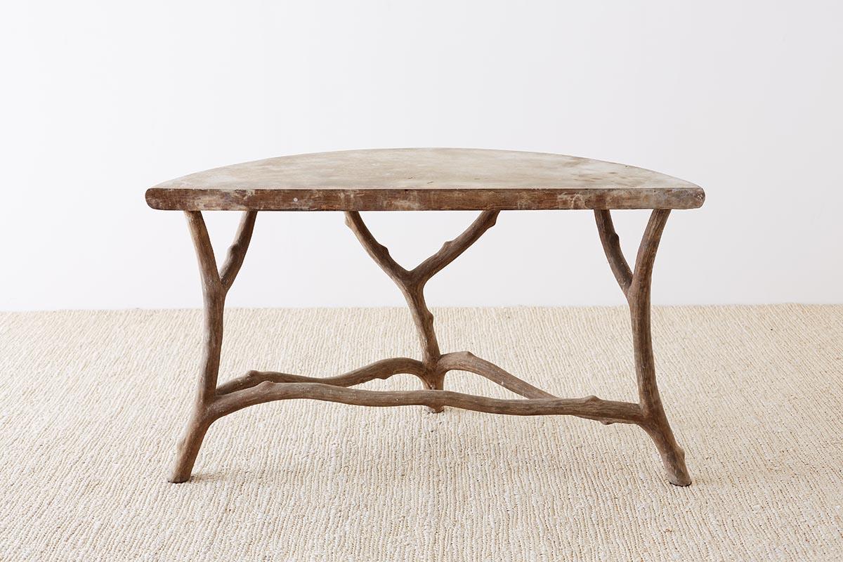 Cast Stone Concrete Faux Bois Demilune Console Table 8