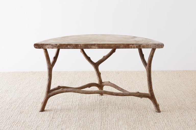 Cast Stone Concrete Faux Bois Demilune Console Table at 1stDibs