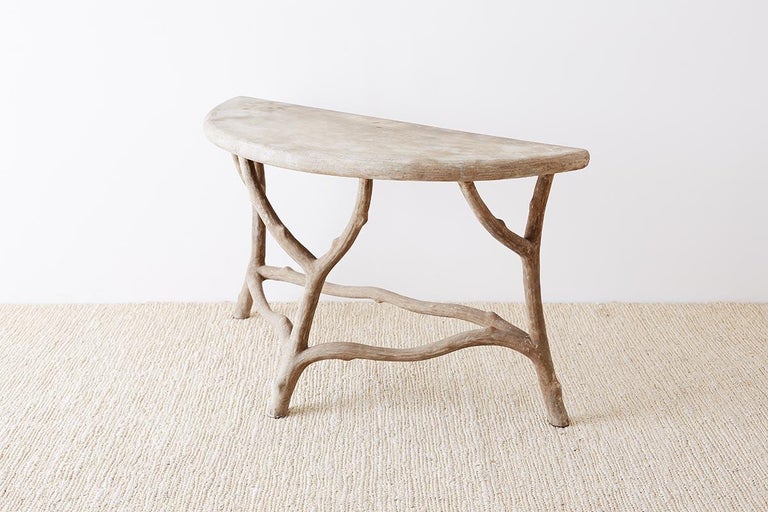 Cast Stone Concrete Faux Bois Demilune Console Table at 1stDibs