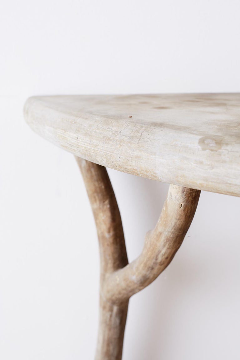 Cast Stone Concrete Faux Bois Demilune Console Table at 1stDibs