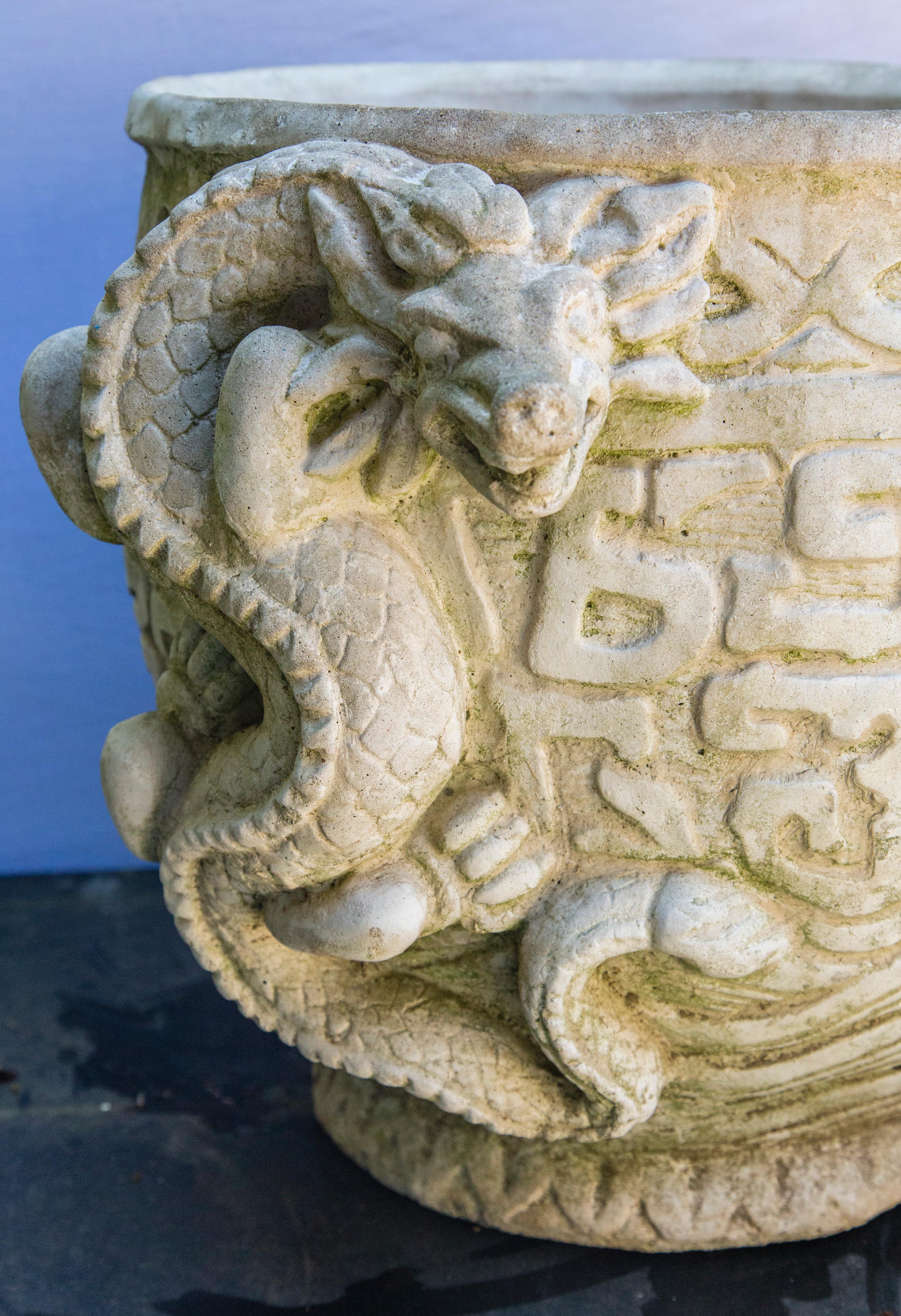 Chinese Cast Stone Dragon Decorated Planter For Sale