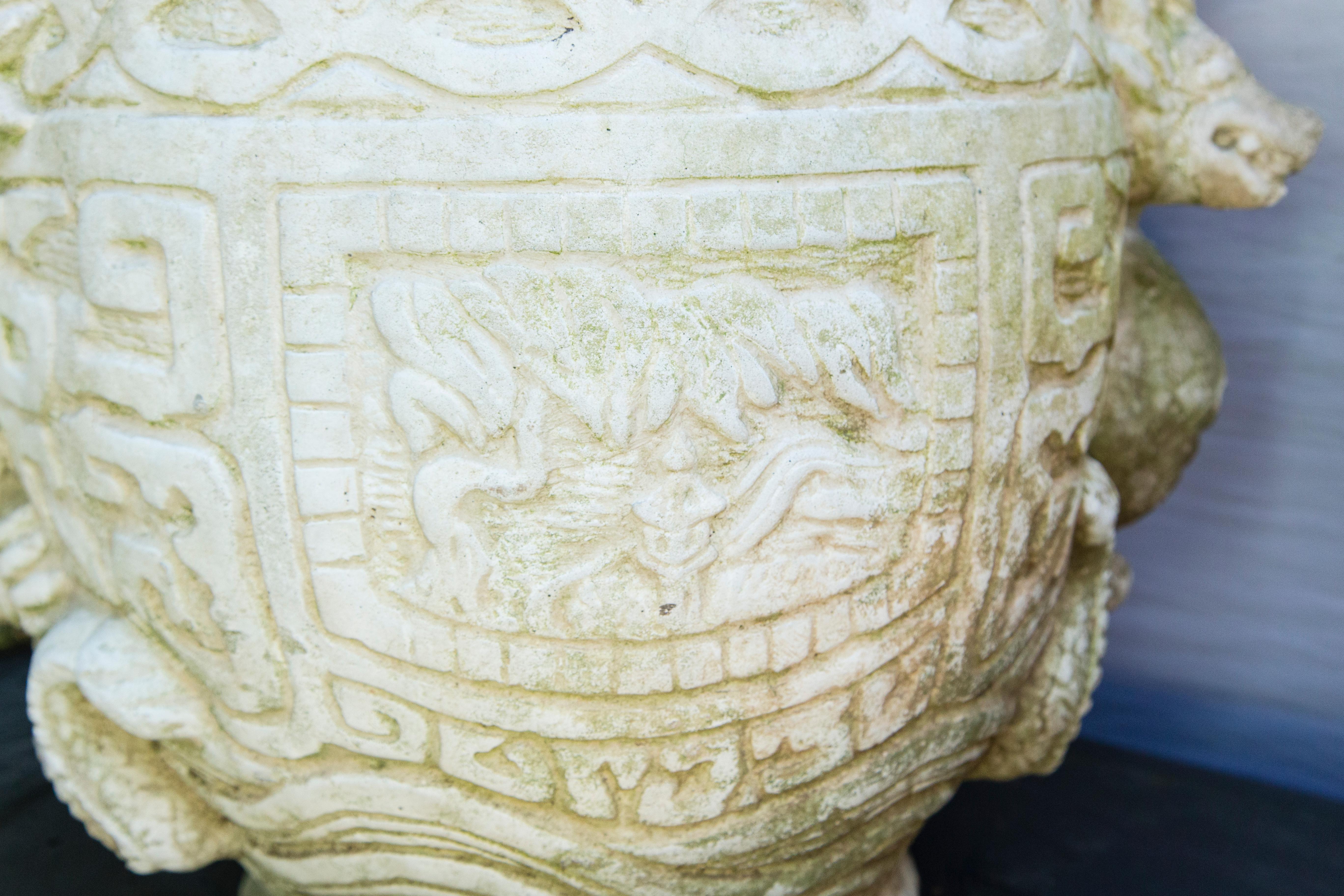 Mid-20th Century Cast Stone Dragon Decorated Planter For Sale