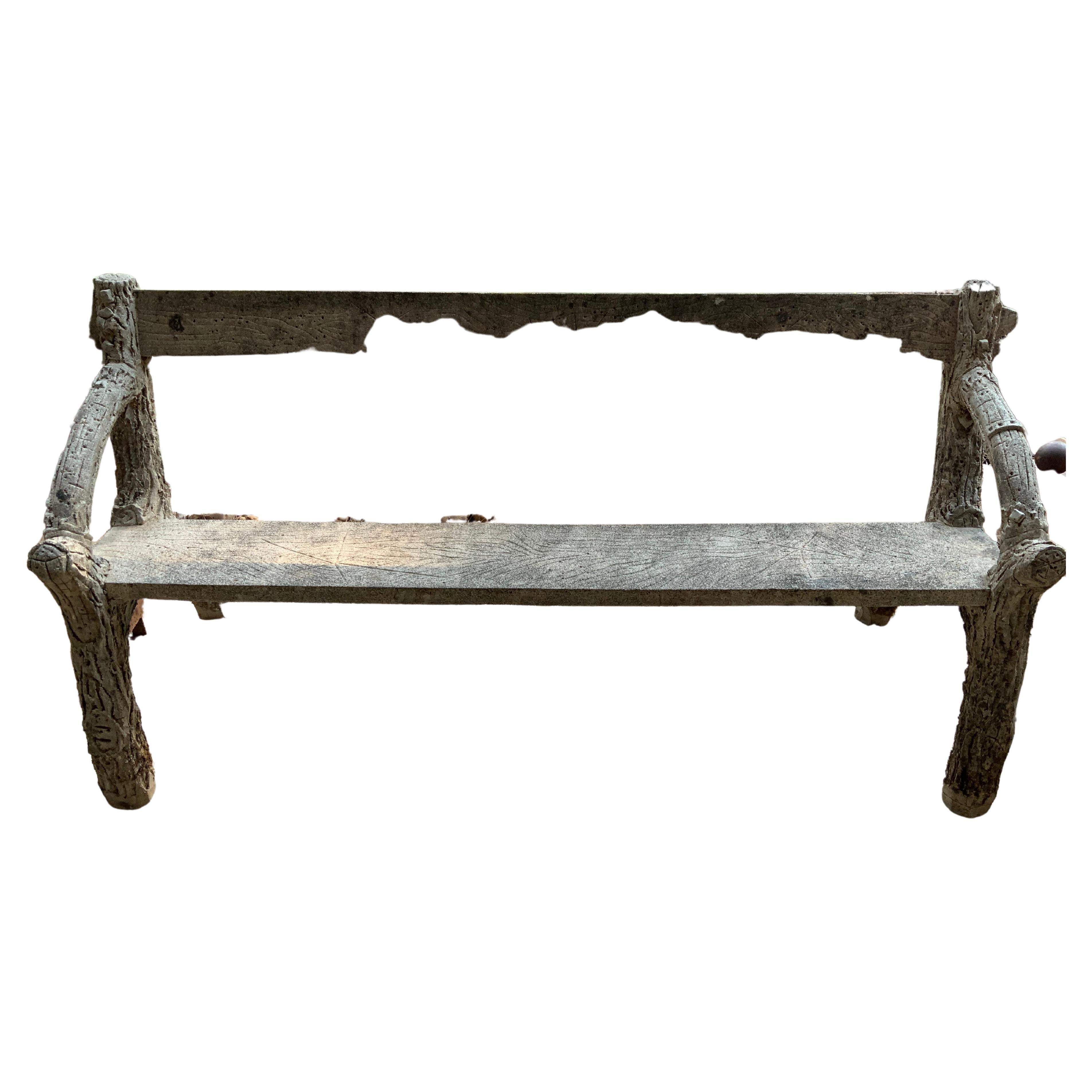 Cast Stone Faux Bois Garden Bench