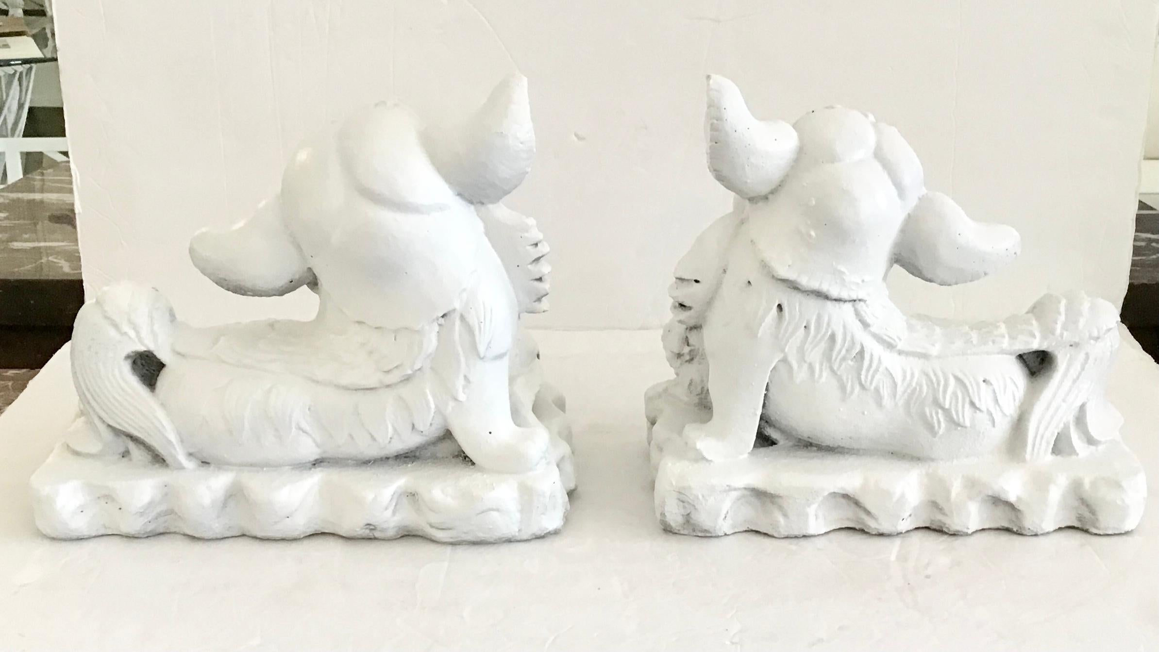 Mid-20th Century Cast Stone Foo Dogs Inn White Finish, a Pair For Sale